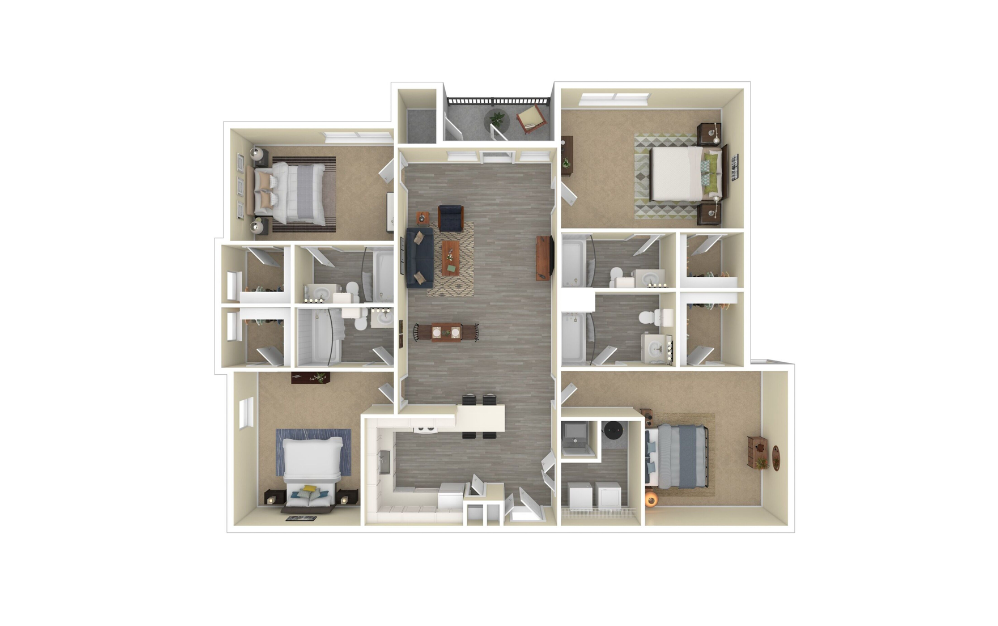 3D Furnished Floorplan - 4-Bedroom