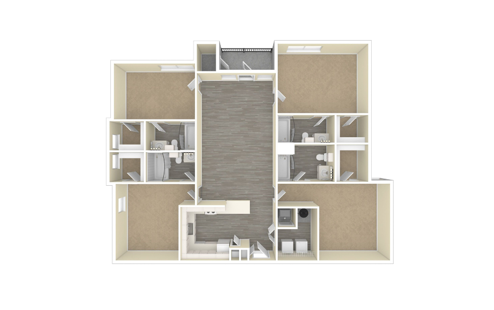 3D Unfurnished Floorplan - 4-Bedroom